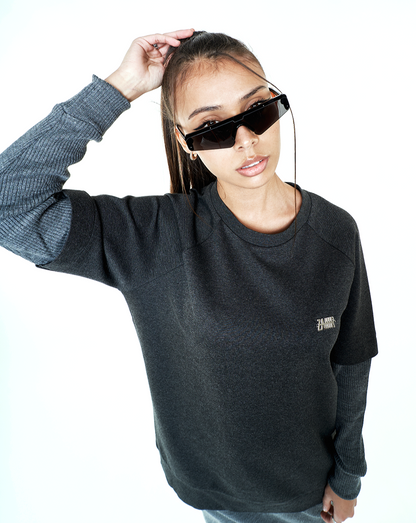 SWEATSHIRT RIBBED SLEEVE - GREY